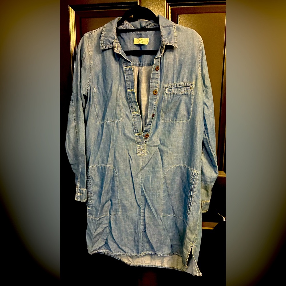 Like New Jessica Simpson Blue Denim Shirt Dress with pockets size Medium